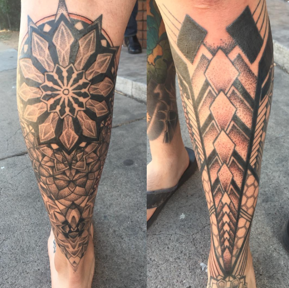 Geometric Half Leg Sleeve by Amy Jiao TattooNOW